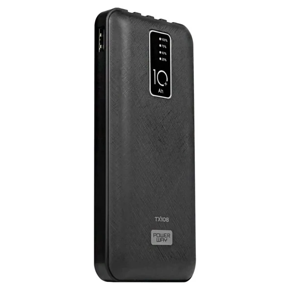 POWERWAY TX108 10000 MAH SİYAH GÖSTERGELİ EKSTRA KABLOLU 4 ÇIKIŞLI POWERBANK - 10