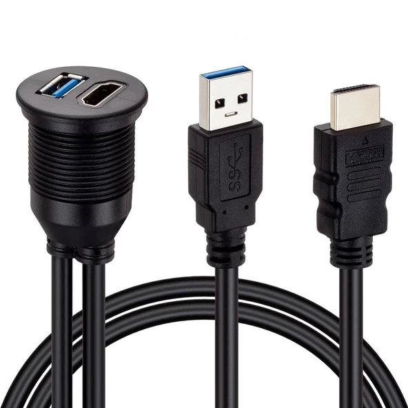 Powermaster PM-12428 USB 3.0  HDMI 2 Metre Uzatma Kablolu Araç Kontrol Paneli Gömme Montaj - Resim 5