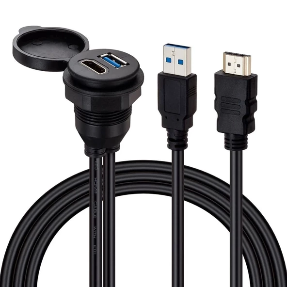 Powermaster PM-12428 USB 3.0  HDMI 2 Metre Uzatma Kablolu Araç Kontrol Paneli Gömme Montaj - Resim 4