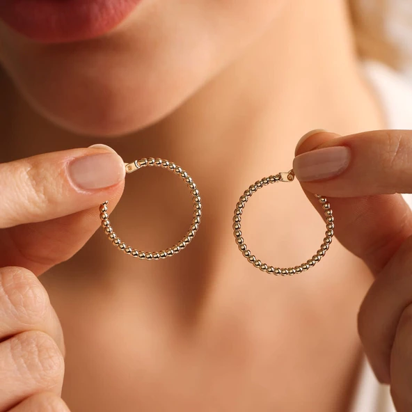 Altın Halka Küpe 2.5 cm Modern Tasarım