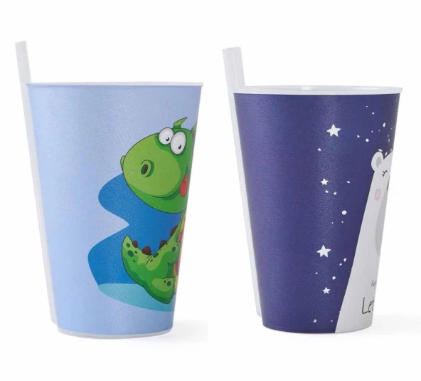 Kapris 2 Adet Desenli Plastik Pipetli Bardak Erkek Model 400 Ml - 2