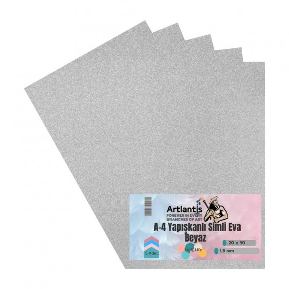 Yapışkanlı Simli Eva Beyaz A4 20x30 5 Adet 1 Paket Hobi Okul Öncesi Kreş Anasınıfı Eva Yapışkanlı Simli 20*30