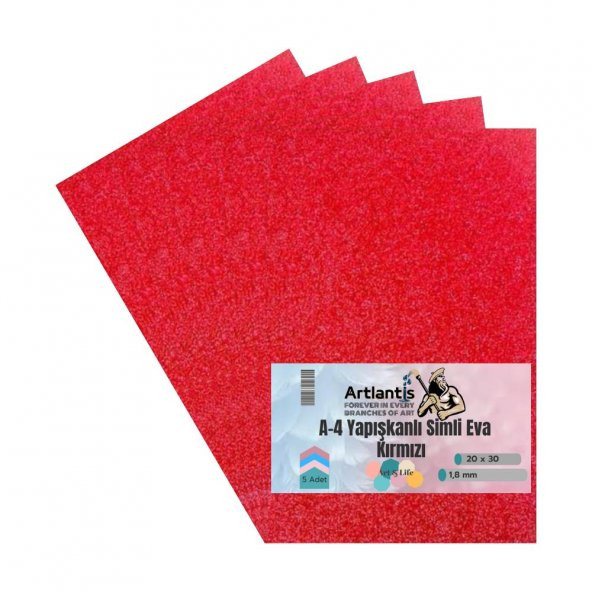 Yapışkanlı Simli Eva Kırmızı A4 20x30 5 Adet 1 Paket Hobi Okul Öncesi Kreş Anasınıfı Eva Yapışkanlı Simli 20*30