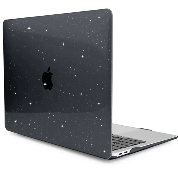 Macbook Pro Kılıf 16inç M1-M2-M3-M4 Simli Kristal Star (Touchbarsız 16.2" Pro) A2485 A2780 A2991 A3403 A3186 ile Uyumlu