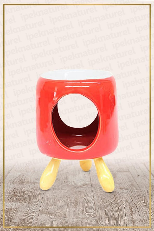 Bambu Ayaklı Kırmızı Silindir Temalı Seramik Buhurdanlık