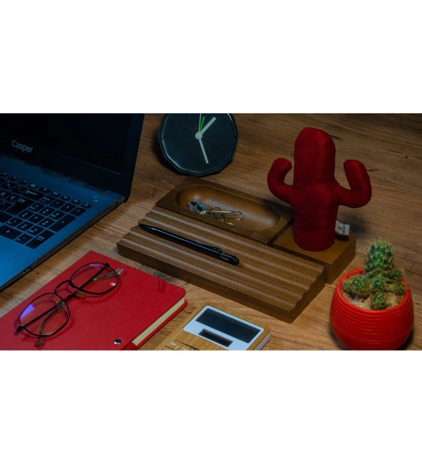 Kayigo Woody Üçlü Ofis Seti Açık Kahverengi - Kırmızı Kaktüs - Resim 4