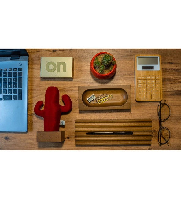 Kayigo Woody Üçlü Ofis Seti Açık Kahverengi - Kırmızı Kaktüs - Resim 2