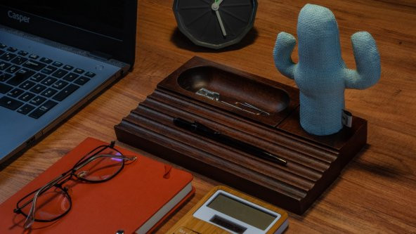 KAYIGO Woody Koyu Kahverengi Üçlü Ofis Seti  - Mavi Kaktüs - 2