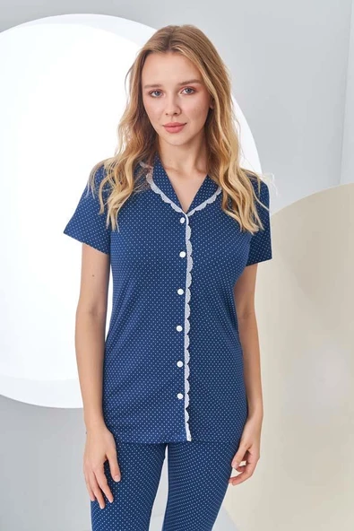 Pjs 24203 Kadın Puanlı Düğmeli Pijama Takım - 2