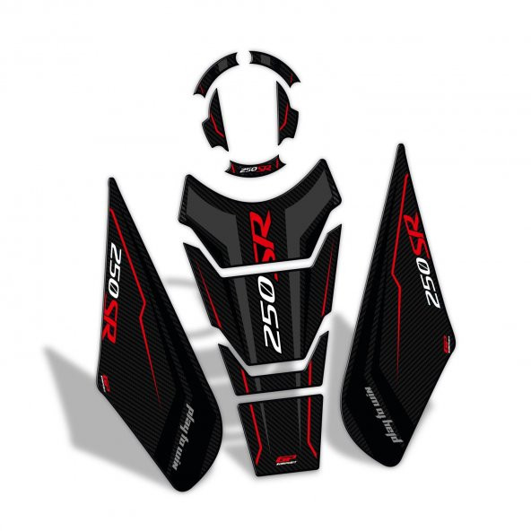 GP Kompozit CF Moto 250 SR 2020-2024 Uyumlu Tank Pad Seti Siyah - Kırmızı - 5