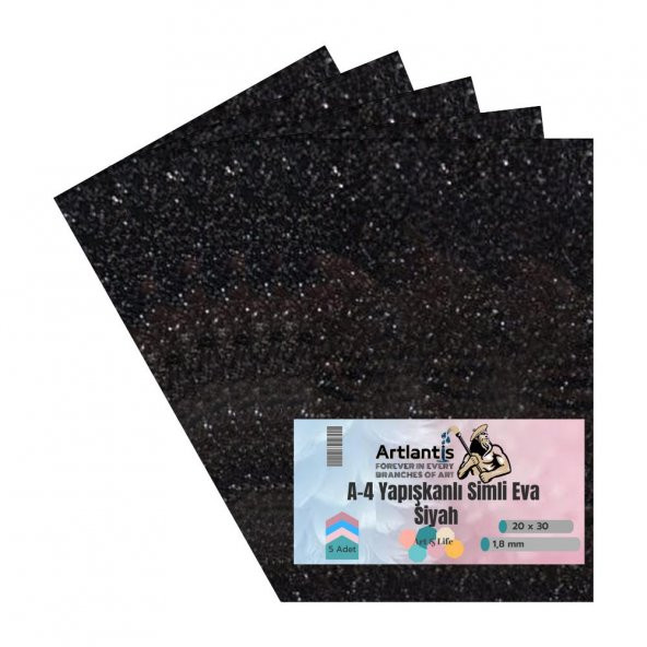 Yapışkanlı Simli Eva Siyah A4 20x30 5 Adet 1 Paket Hobi Okul Öncesi Kreş Anasınıfı Eva Yapışkanlı Simli 20*30
