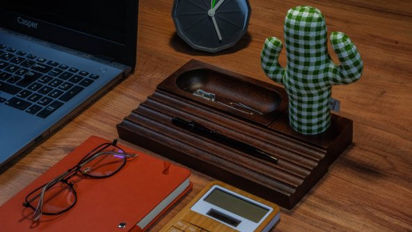 KAYIGO Woody Üçlü Ofis Seti Koyu Kahverengi - Pötikare Kaktüs - 2