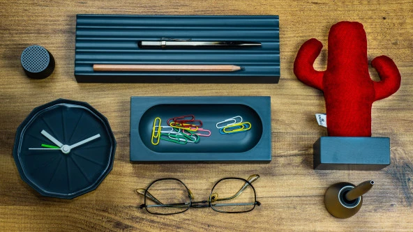 Kayigo Gri Woody Üçlü Ofis Seti- Kırmızı Kaktüs - Resim 4