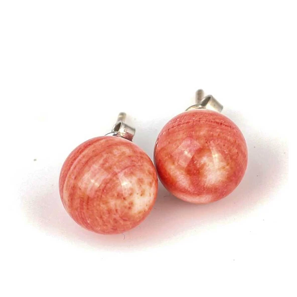 925 Ayar Gümüş Arkalıklı Mercan Top Küpe - Resim 3