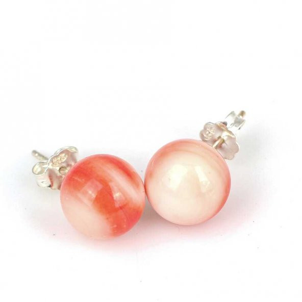 925 Ayar Gümüş Arkalıklı Mercan Top Küpe