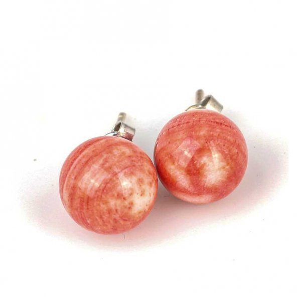 925 Ayar Gümüş Arkalıklı Mercan Top Küpe - 3