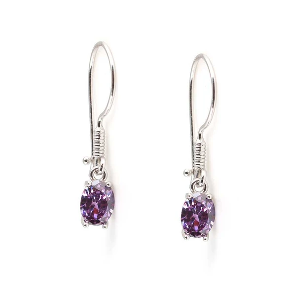 925 Ayar Gümüş Oval Küçük Boy Ametist Taşlı Küpe - Resim 3