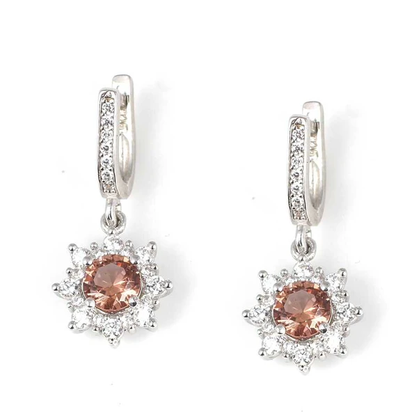 925 Ayar Gümüş Yuvarlak Zultanit Kar Tanesi Model Küpe ürün görseli 1