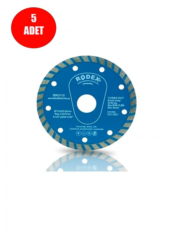 5 ADET Turbo Elmas Beton Granit Kesici 115 Mm Kuru Kesim