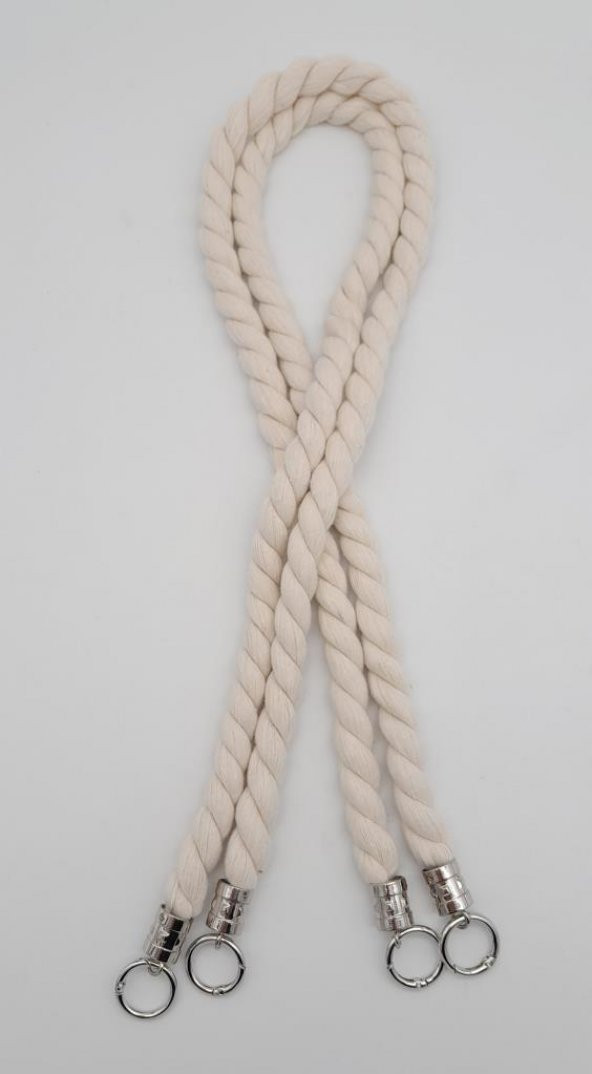 Angel Çanta Aksesuar Pamuklu Halat Model Çift Çanta Sapı Gümüş Metalli - Resim 3