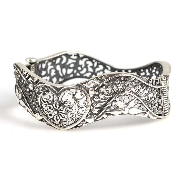 925 Ayar Gümüş Oval Esli Kalp Figürlü Bilezik - Resim 5