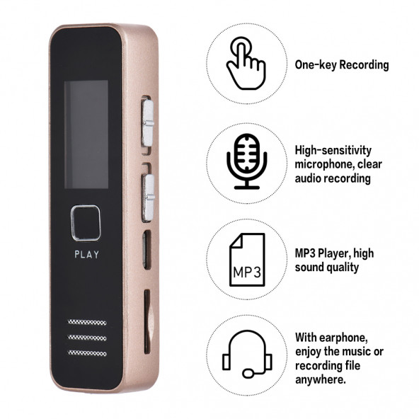 Dijital ses kaydedici KB65 ses diktafon MP3 çalar USB bellek Disk toplantı için kayıt süresi 20 saat 16GB