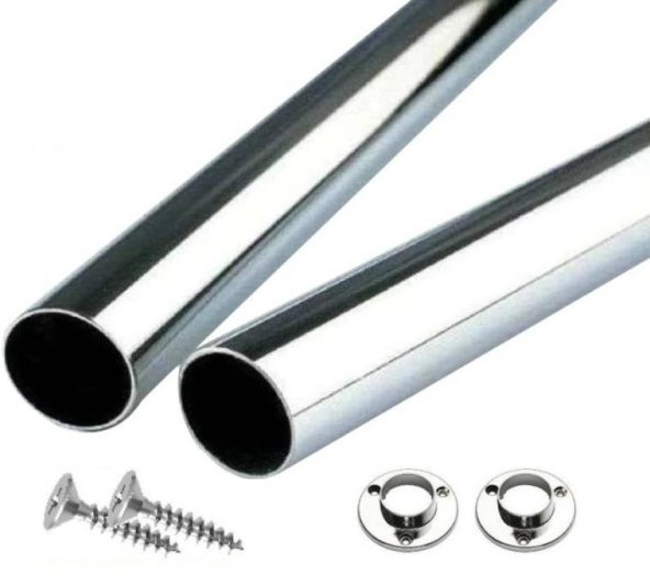 KROM KAPLAMA 0-70 CM Dolap İçi Askı Borusu - Askılık Boru + 2 ADET FLANŞ