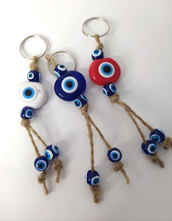 Nazar Boncuk Anahtarlık 5 Adet Kötü Göz Kovucu Nazar Hand Made Hasır Renkli Boncuklu Nazarlı Anahtarlık - Resim 5
