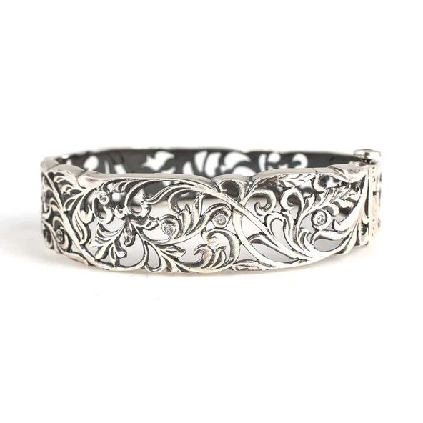 925 Ayar Gümüş Oval Ajurlu Süzme Zirkon Taşlı Bilezik - Resim 4