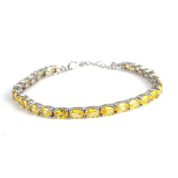 925 Ayar Gümüş Küçük Oval Sarı Sitrin Taşlı Suyolu Bileklik ürün görseli