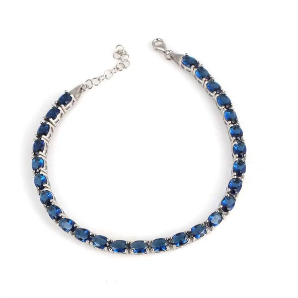 925 Ayar Gümüş Küçük Oval Safir Taşlı Suyolu Bileklik ürün görseli 1