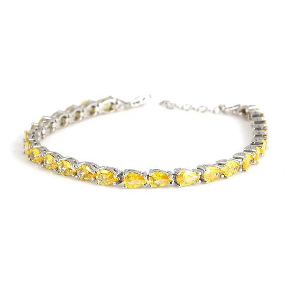 925 Ayar Gümüş Küçük Damla Sarı Sitrin Taşlı Suyolu Bileklik ürün görseli 1