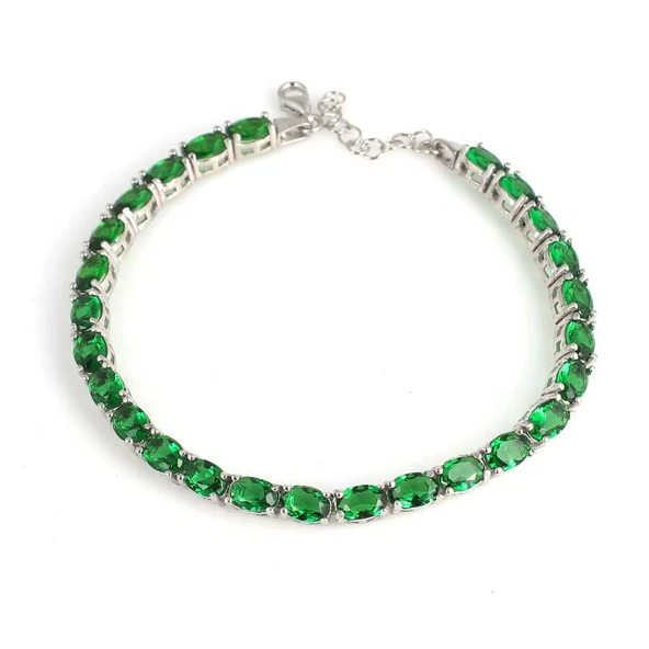 925 Ayar Gümüş Küçük Oval Zümrüt Taşlı Suyolu Bileklik ürün görseli 1