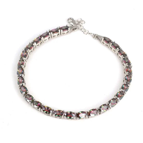 925 Ayar Gümüş Küçük Oval Mistik Topaz Taşlı Suyolu Bileklik ürün görseli 1