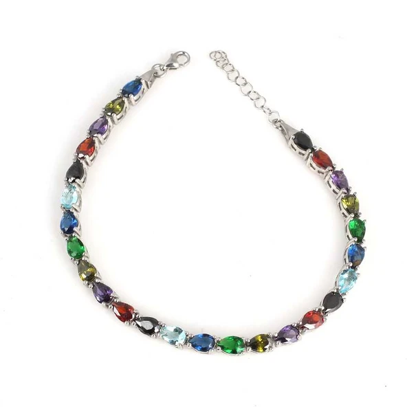 925 Ayar Gümüş Küçük Damla Renkli Taşlardan Suyolu Bileklik ürün görseli