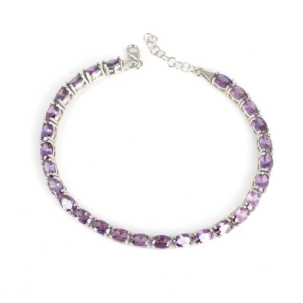 925 Ayar Gümüş Küçük Oval Ametist Taşlı Suyolu Bileklik ürün görseli 1