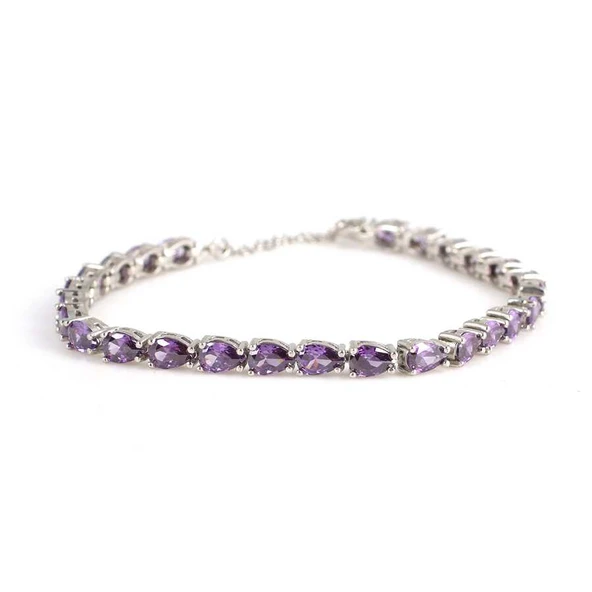 925 Ayar Gümüş Küçük Damla Ametist Taşlı Suyolu Bileklik ürün görseli 1