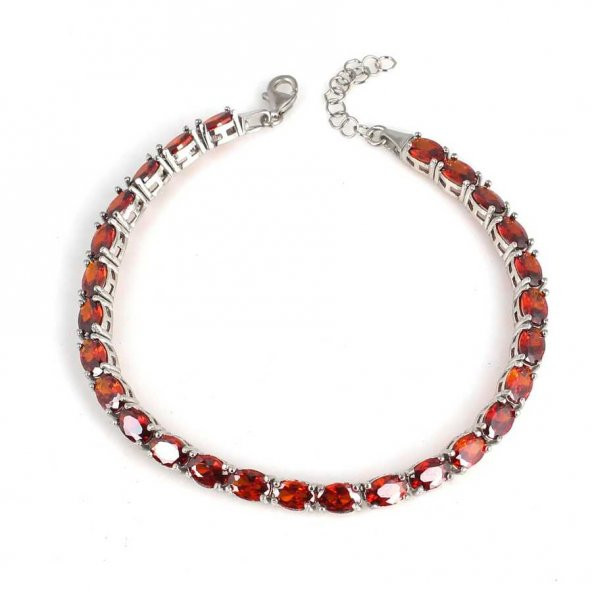 925 Ayar Gümüş Küçük Oval Yakut Taşlı Suyolu Bileklik