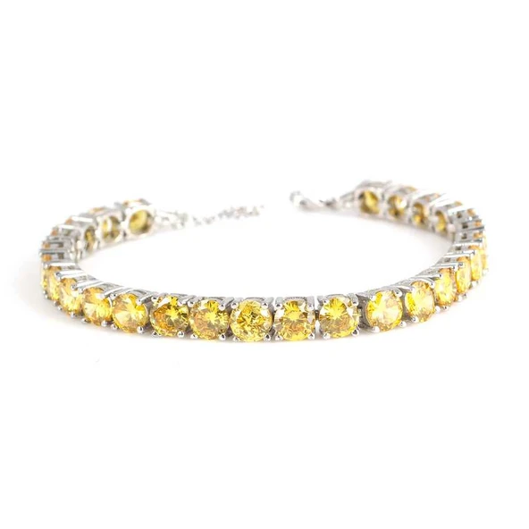 925 Ayar Gümüş Büyük Yuvarlak Sarı Sitrin Taşlı Suyolu Bileklik - Resim 3