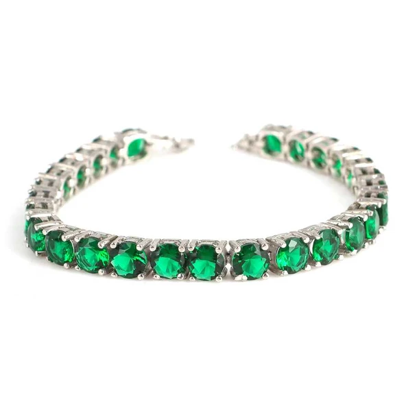 925 Ayar Gümüş Büyük Yuvarlak Zümrüt Taşlı Suyolu Bileklik ürün görseli