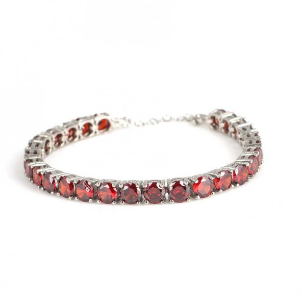 925 Ayar Gümüş Büyük Yuvarlak Yakut Taşlı Suyolu Bileklik