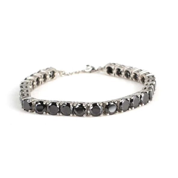 925 Ayar Gümüş Büyük Yuvarlak Oniks Taşlı Suyolu Bileklik ürün görseli 1