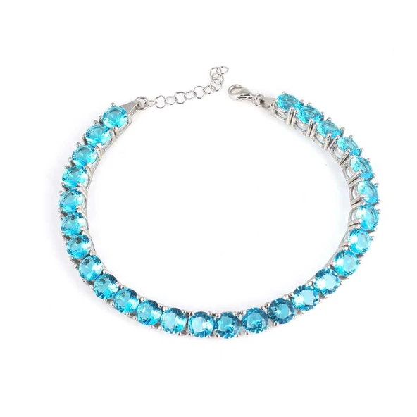 925 Ayar Gümüş Büyük Yuvarlak Akuamarin Taşlı Suyolu Bileklik ürün görseli