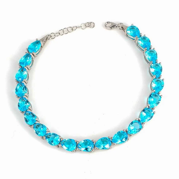 925 Ayar Gümüş Damla Akuamarin Taşlı Suyolu Bileklik ürün görseli