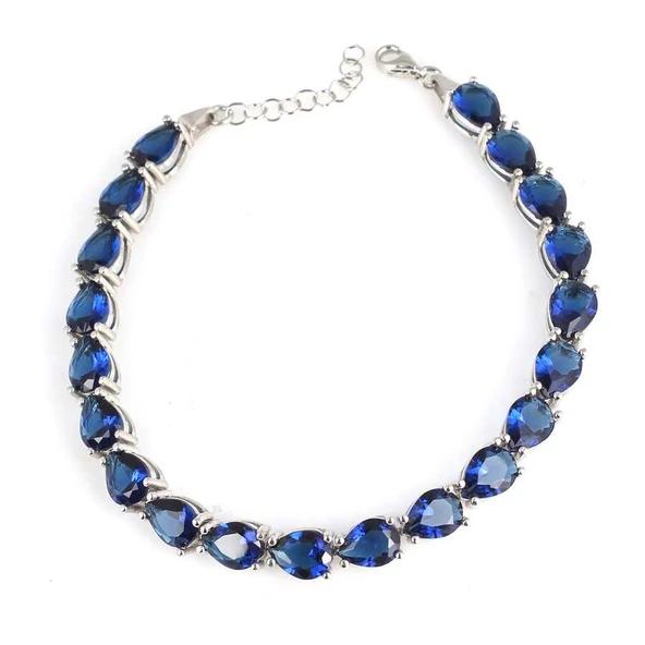 925 Ayar Gümüş Damla Safir Taşlı Suyolu Bileklik ürün görseli