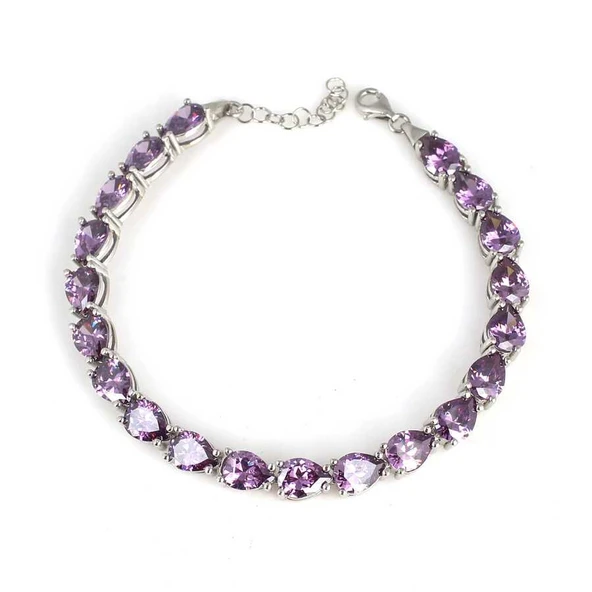 925 Ayar Gümüş Damla Ametist Taşlı Suyolu Bileklik ürün görseli 1