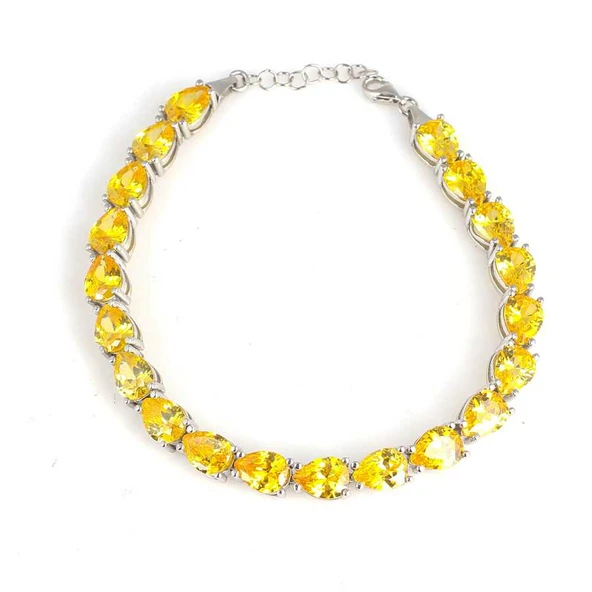 925 Ayar Gümüş Damla Sitrin Taşlı Suyolu Bileklik ürün görseli 1