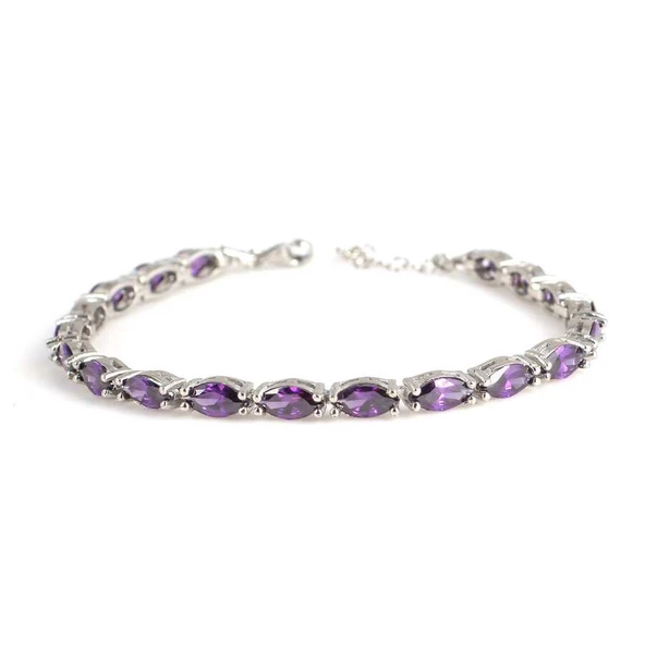 925 Ayar Gümüş Badem Ametist Taşlı Suyolu Bileklik ürün görseli 1