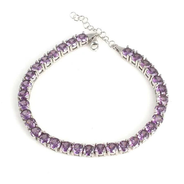 925 Ayar Gümüş Ametist Taşlı Yuvarlak Boy Suyolu Bileklik ürün görseli