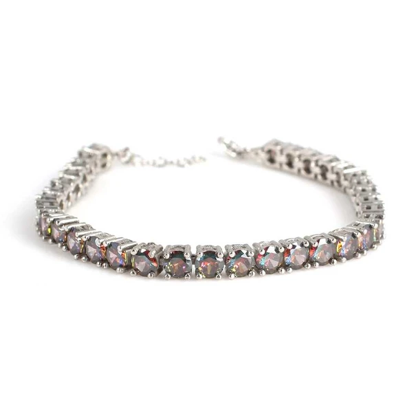 925 Ayar Gümüş Mistik Topaz Taşlı Yuvarlak Boy Suyolu Bileklik ürün görseli